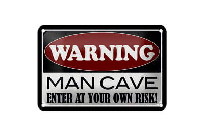 Blechschild Hinweis 18x12 cm Warning Man Cave enter at your Deko Schild