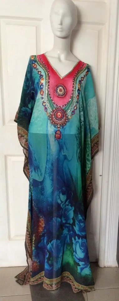 Heavily Embellished Maxi Kaftan Dress One Size fit Size 8-18