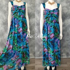 Lipsy Multi Blue Water Floral Empire Chiffon Fit & Flare Long Maxi Dress Size 12
