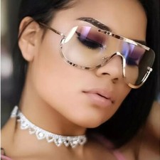 Oversized Shield Sunglasses Women Fashion Clear Lens UV400 Luxury Festival New