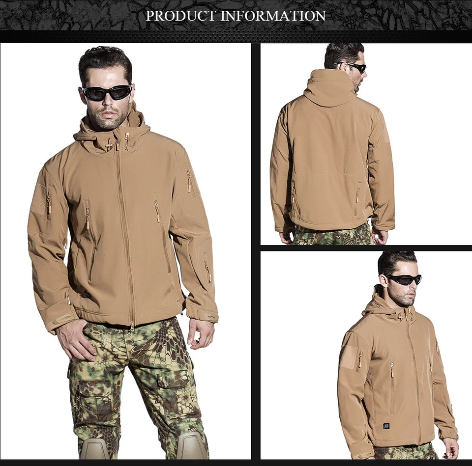 Waterproof Tactical Soft Shell Men Jacket Military Casual Windbreaker Army Coat - Image 4 of 4