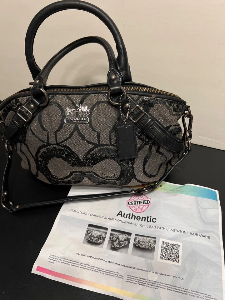 COACH OP Women Satchel Shoulder Bag Handle Madison Signature Sequin Metallic COA - Image 3 of 4