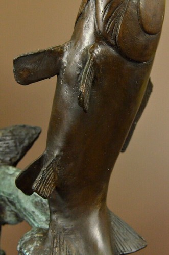 Bronze Jumping Trout Salmon Fish River Statue Figurine Sculpture Hand Made Sale - Picture 6 of 12
