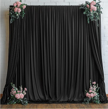 10Ftx12Ft Wrinkle Free Black Backdrop Curtain,2 Panels 12FT Height Black Wedding