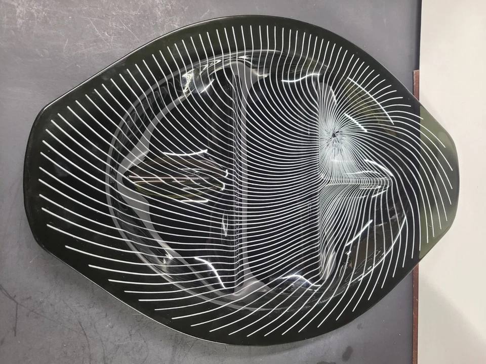 Vintage Lausitzer Glas Kristall 60s Op Art Serving Tray Glass Smokey Black White - Image 3 of 4