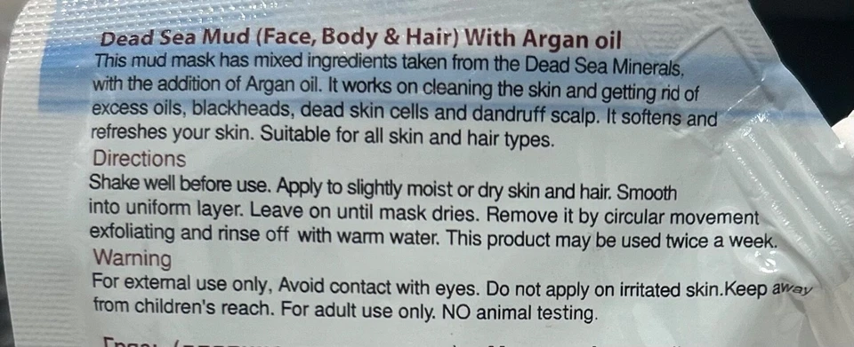 Dead Sea Facial Mud 3 in 1 Face Body Hair Clay Mask with Argan Oil Secret 150 g - Image 2 of 3