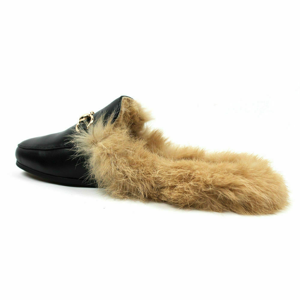 PANTOFOLA D’ORO Black Mens Backless Slip On Real Leather faux Fur G Buckle Loafers Shoes AZAR