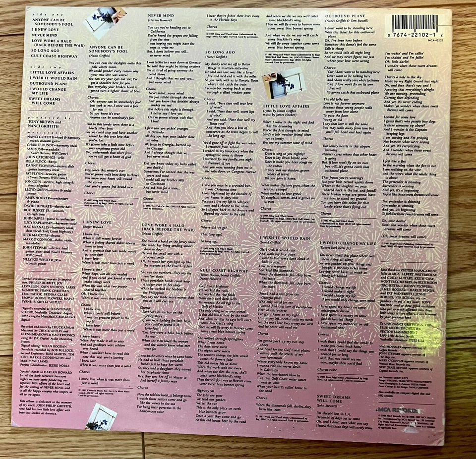 Nanci Griffith Little Love Affairs MCA-42102 Vinyl 1988 LP MCA Records - Image 2 of 4