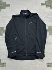 Nike Running Full Zip Jacket Mens Medium Black Dri Fit Swoosh Logo Mock Neck