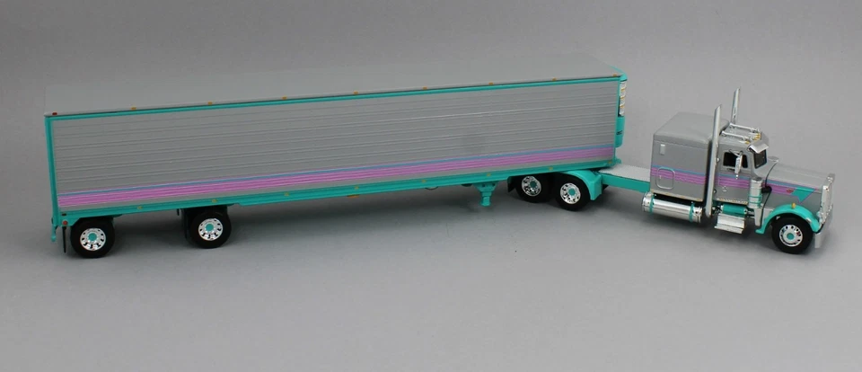 DCP 1:64 *GRAY & TEAL* Peterbilt 359 63" Flattop w/53' Reefer Trailer MIAMI VICE - Image 3 of 4