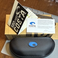 Costa Hard Zippered Case for Glasses/Sunglasses Black/Blue w/ Cleaning Cloth