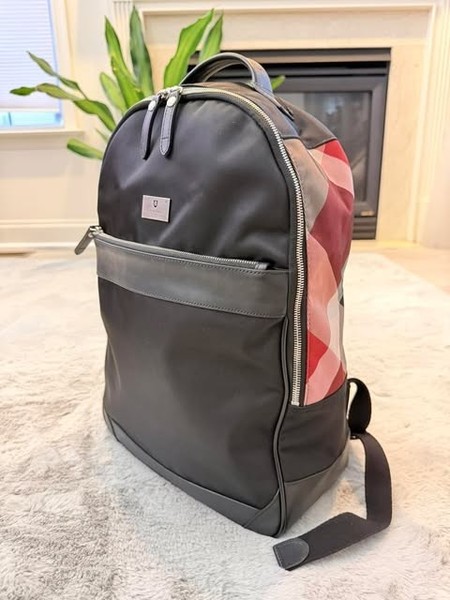 BLACK LABEL CRESTBRIDGE Backpack Burberry Check Trim Black Nylon Luxury AUTH