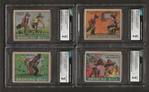 FOUR R28 BRONCHO BILL CARTOON ADV CARDS CGC GOOD TO VERY GOOD