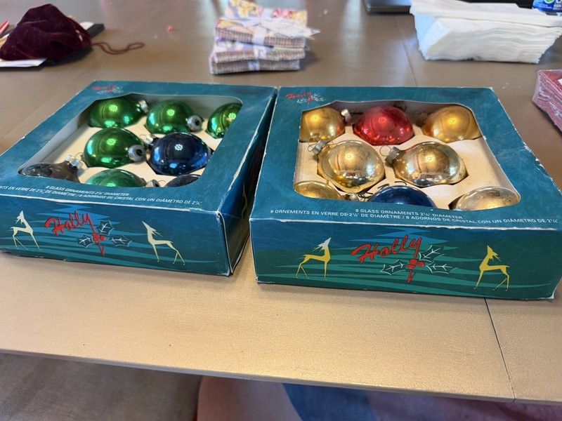 vintage holly glass christmas Glass ornaments 2 Reindeer Art Boxes