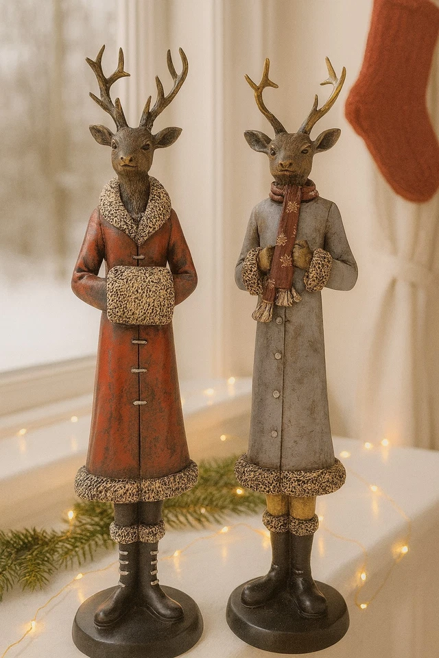 Clayre&Eef Hirsche, Weihnachtsdekoration, Rot, Nostalgisch