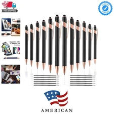 12 Pack Black Gold Ballpoint Pen with Stylus Tip, 1.0 Mm Black Ink Smooth Writin