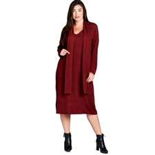 Plus Size Neck Sash Hacci Brush Midi Dress in Burgundy SUPER SOFT, Size 1X