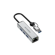 USB Port Expander, LAN Ethernet Adapter, USB-A, USB-C, 3 USB Ports, RJ45 Hub