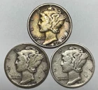 1945, 1945-D and 1945-S 10C Mercury Dimes 90% Silver