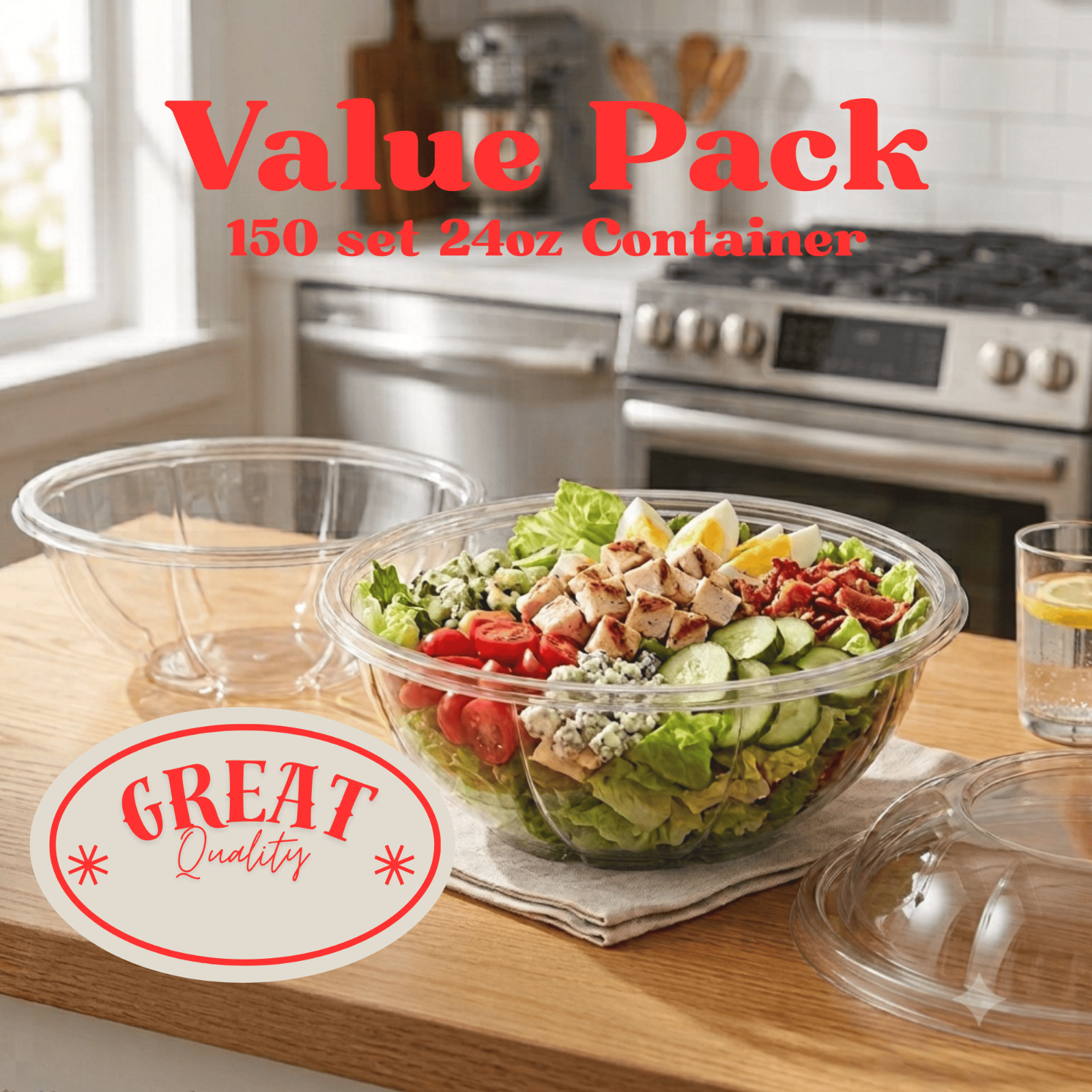 Bulk pack 150 sets - 24oz rose salad bowls