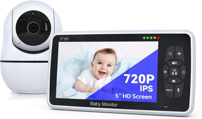 Baby Monitor with Camera and Audio, 720P HD Resolution 5'' Display, 4000Mah up to
