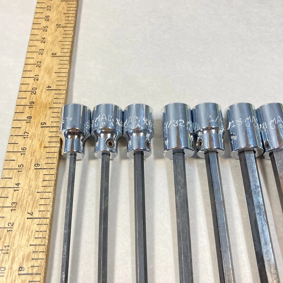 Mac Hex Bit Socket Set 7 Pc Extended Length Ball Tip 3/8" Drive 1/4"-3/8" USA - Image 3 of 4
