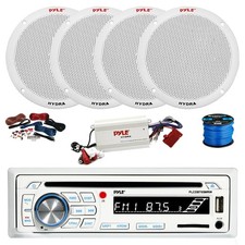 Pyle BT Marine CD Stereo Receiver, BT Amp w/Kit, 4X 6.5" 400W White Speaker,Wire