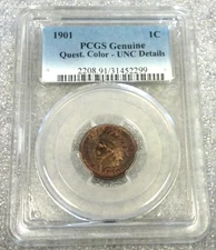 1901 INDIAN CENT PCGS UNC QUESTIONABLE COLOR (3174)