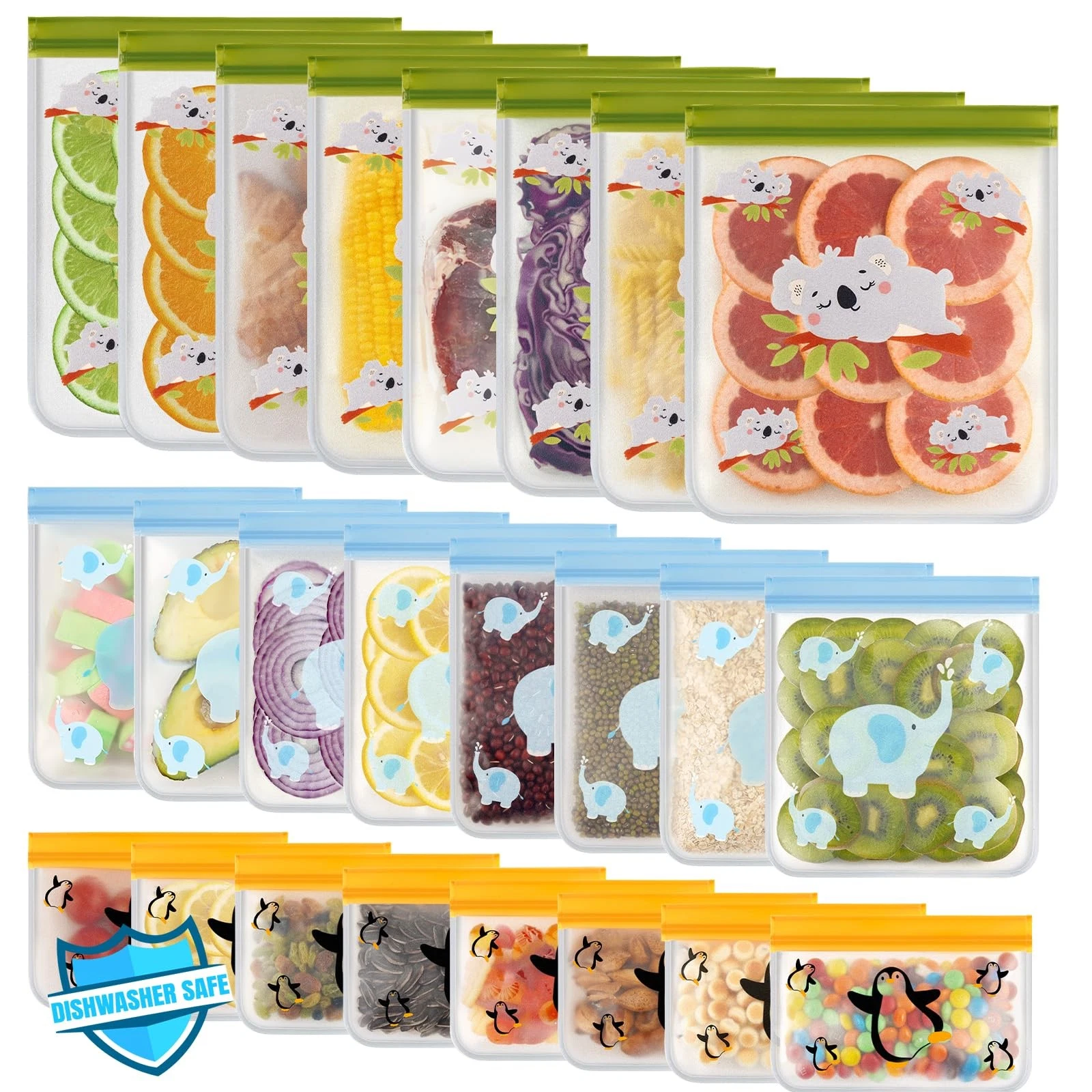 Dishwasher Safe 24 Pack Reusable Freezer bags Storage Vegetable Bags -BPA Fre...
Opens in a new wind