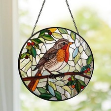Robin Bird Stained Glass Suncatcher, Michigan Bird Flower Natural Art, Anniversa