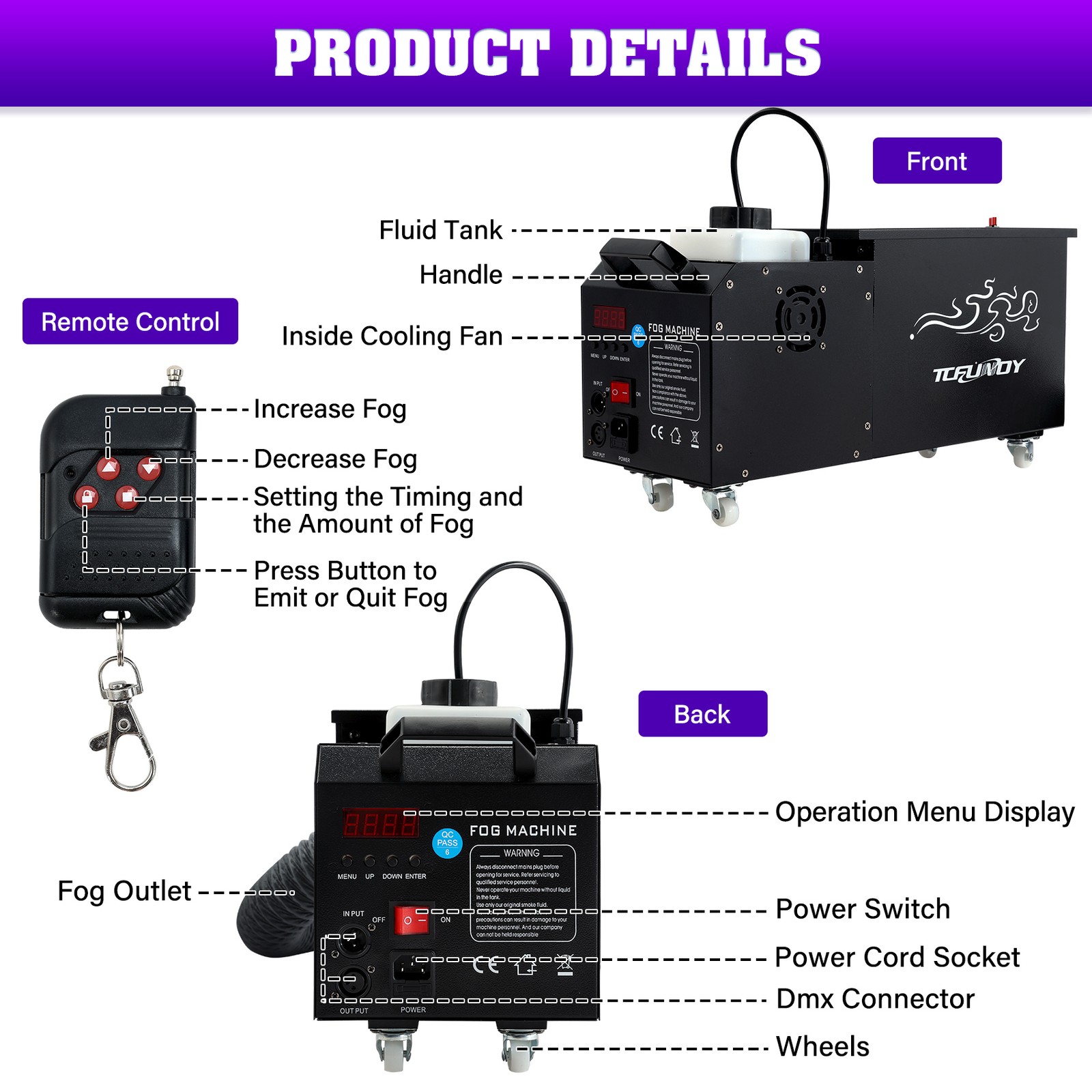 1500W Low Lying Water Mist Machine Halloween Stage Ground Fogger With DMX Remote