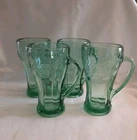 Coca Cola Libby Heavy Green Handled Glasses 14oz Mugs (Set Of 4)Vtg Collectibles