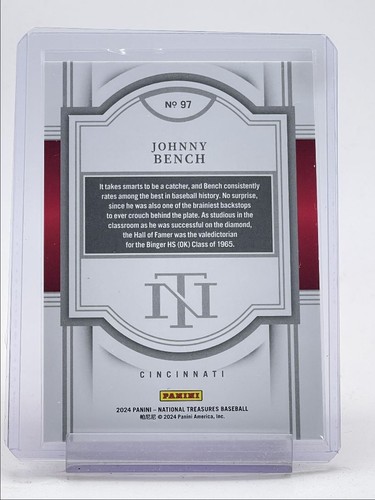 JOHNNY BENCH 2024 NATIONAL TREASURES BASEBALL RED CINCINNATI /75 Q4846 - Picture 2 of 2