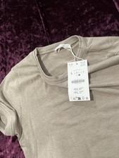 ZARA Women's Beige 100 Cotton Short Sleeve Crew Neck T-Shirt Size L