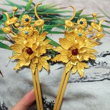 Golden Alloy Peony Hairpins Hanfu Hair Accessories Traditional Hair Jewelry
