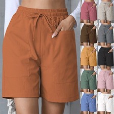 Linen Ladies' Shorts Elastic Waist Women Summer Sports Casual Short Pants