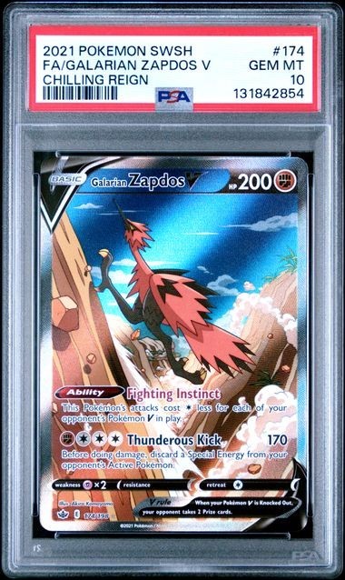 Galarian Zapdos V PSA 10 Alt Art Chilling Reign Pokemon Card 174/198 2021