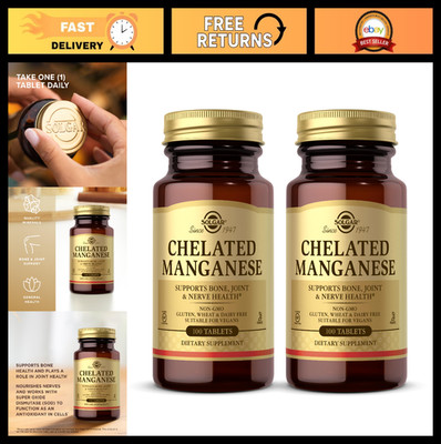 Chelated Manganese 100 Tablets - 2 Pack for Bone, Joint & Nerve Health - Vegan,