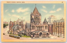 Vintage Trinity Church Boston Linen Postcard by Tichnor Bros 1941