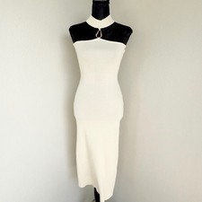 Steps New York Ribbed High Neck Midi Dress Womens L Cream