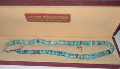 Turquoise Native American Beaded Necklace Silver Hook Closure Round Stone