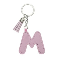 Initial Letter Keychain, Cute Leather Keychains with Tassel Letter M, Purple