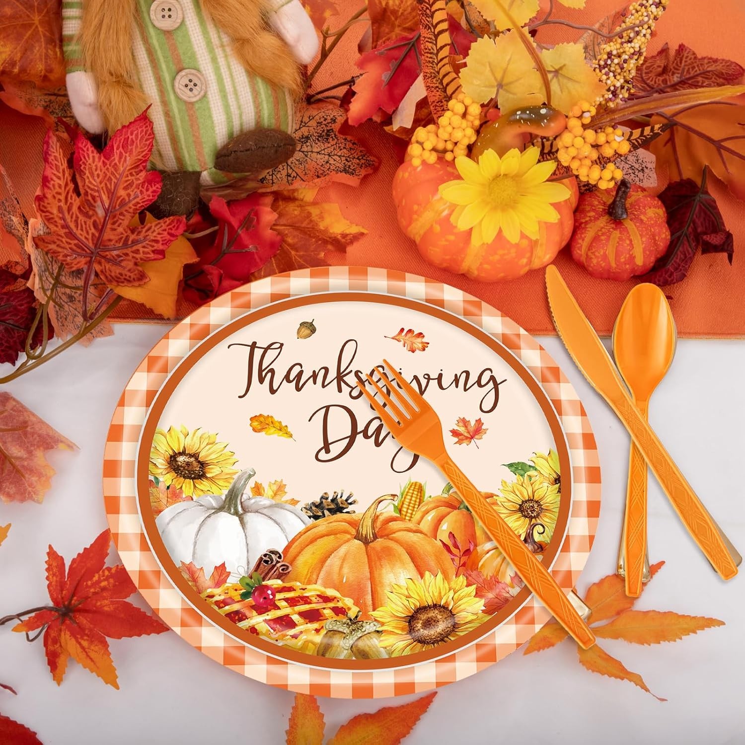 Disposable Harvest Dinnerware Set - 161 Pcs for Thanksgiving Events