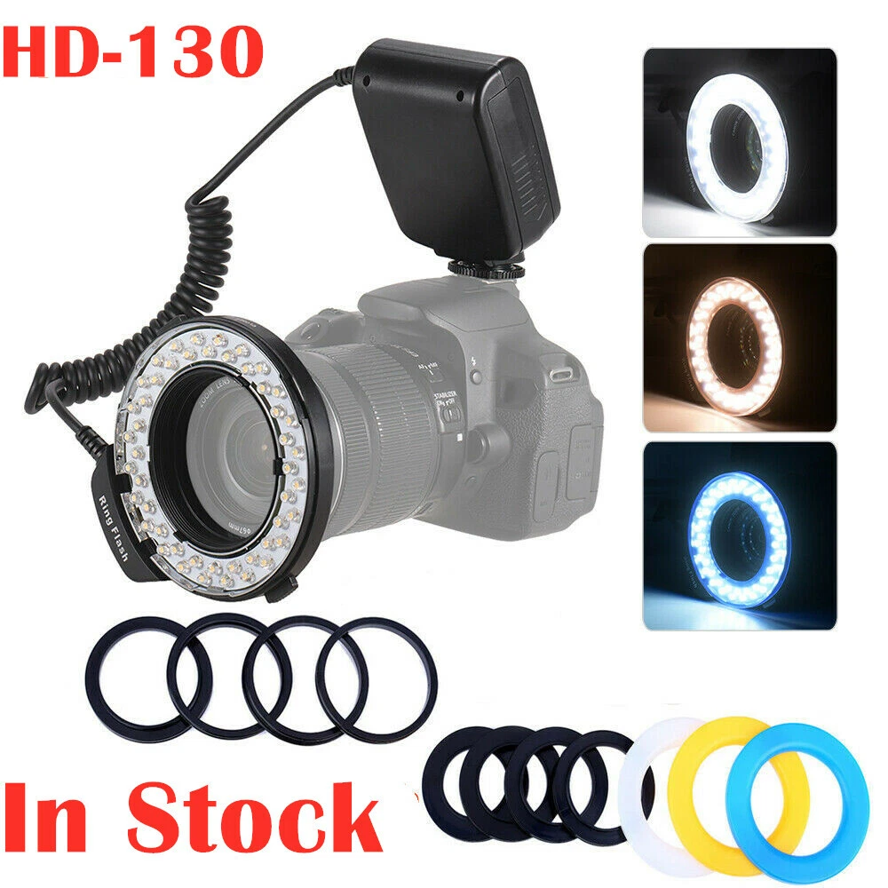 HD-130 Flash Light Macro 48LEDS Ring Light for Nikon/ Canon Hot Shoe DSLR  Camera | eBay