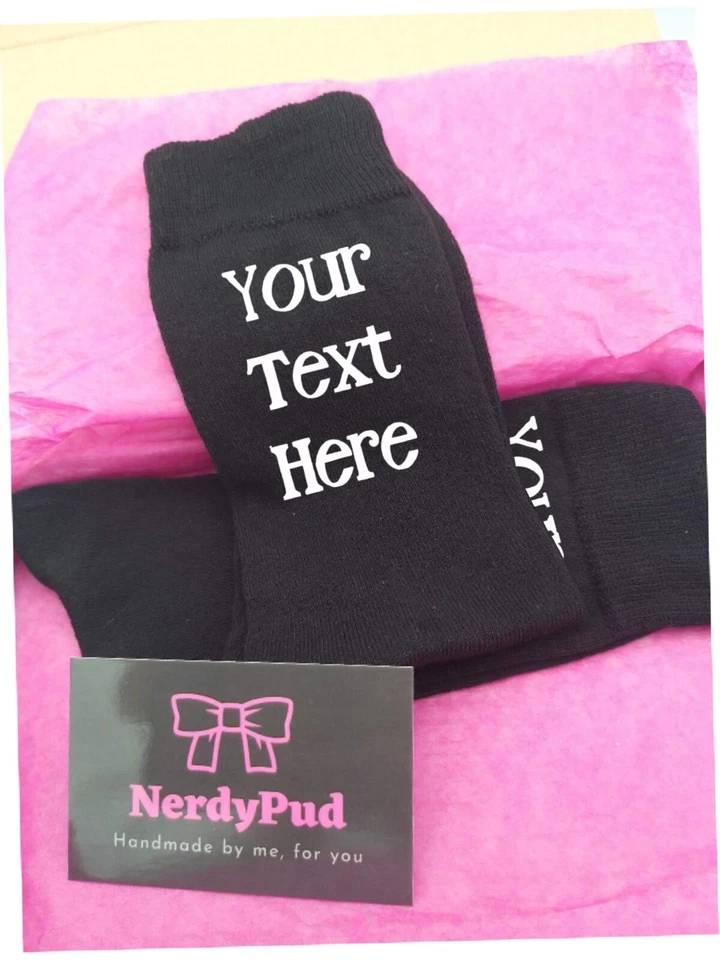 NERDYPUD Personalised Custom Text Mens Socks Valentines Birthday Fathers Day Gift Present