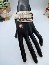 BCBGeneration Cream Leather Bracelet Rose Gold Hardware Closure