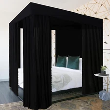 Black Canopy Bed Curtains - 4 Corner Post Bed Curtains Canopy King Bed Canopy Cu