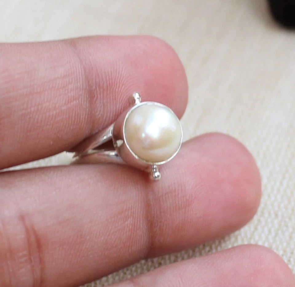 Pearl Gemstone Handmade Solid 925 Sterling Silver Stylish Ring All Size SR1203 - Image 2 of 4