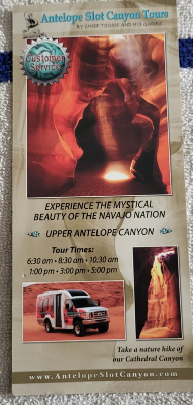 ADVERTISING CARD FOR ANTELOPE SLOT CANYON TOURS - UPPER CATHEDRAL CANYON PAGE