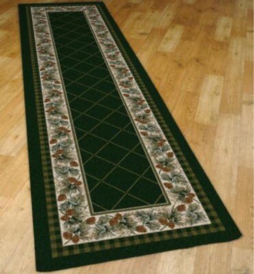 Evergreen Pinecone Nylon Rustic Lodge Country Cabin Runner Rug 2'x8'
